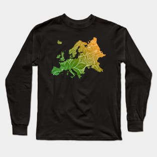 Colorful mandala art map of Europe with text in green and orange Long Sleeve T-Shirt